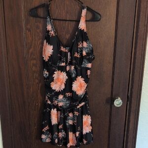 Summer Mae Black Floral Swim Dress With Short Bottoms Size XL Modest